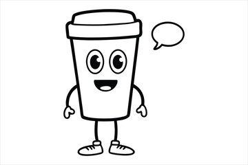 Simple linear coffee cup mascot for cafe poster