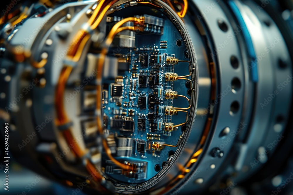 Poster Close-up of intricate circuitry embedded within a complex technological device.