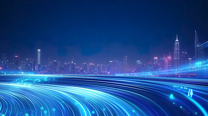 Fototapeta premium blue tech city data flow