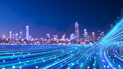 Fototapeta premium blue tech city data flow