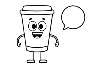 Simple linear coffee cup mascot for cafe poster