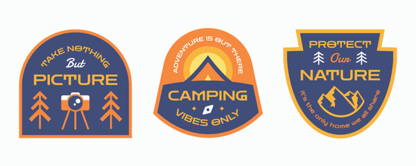Vintage protect mountain nature and wildlife label, badge, emblem, patch, logo collection. Camping outdoor activity design.