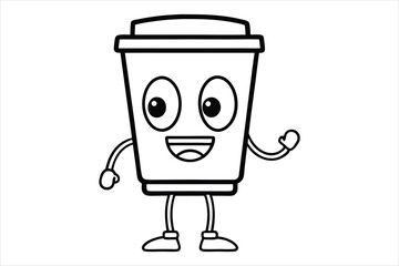 Simple linear coffee cup mascot for cafe poster