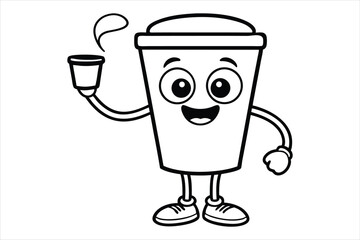 Simple linear coffee cup mascot for cafe poster