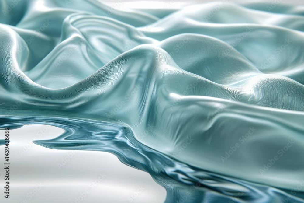 Fototapete abstract image of flowing teal fabric, creating soft waves and reflections on water.