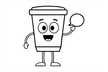 Simple linear coffee cup mascot for cafe poster