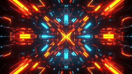Obraz premium Futuristic, symmetrical, glowing, machine tunnel