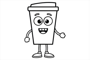 Simple linear coffee cup mascot for cafe poster