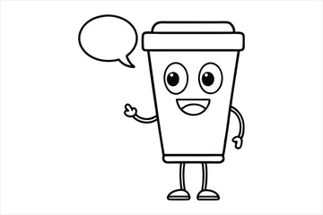 Simple linear coffee cup mascot for cafe poster