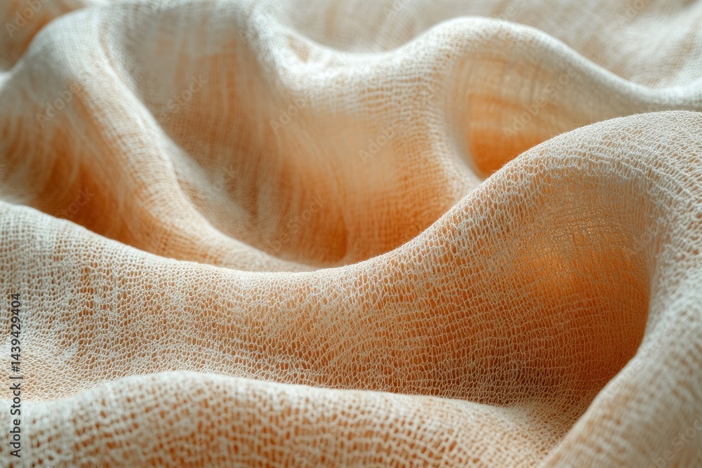 Aufkleber peach-toned fabric with a delicate, textured weave, softly draped and showcasing its subtle color gr