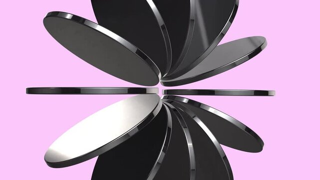 3D rendering of black circular objects on pink background. Perfect for futuristic, abstract, technology, or fashion design concepts. Vibrant and modern.