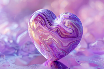 Fototapeta premium Colorful purple heart shape with marbled pattern. Abstract artistic design, vibrant texture, reflective finish.