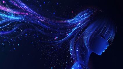 Naklejka premium Abstract digital portrait of a woman with glowing hair