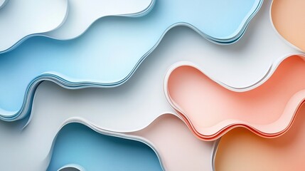 Pastel colored paper shapes floating on light grey background, minimalist clean graphic design for modern presentation, creative art concept, abstract geometric shapes in soft tones,