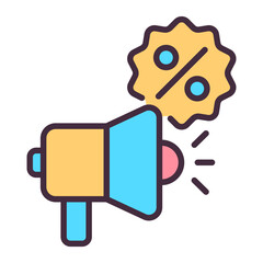 Megaphone with discount badge icon for promotion announcement