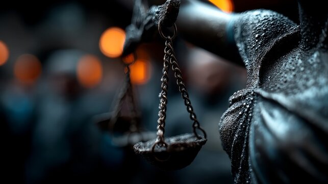 Justice figure holding balanced scales and a sword symbolizing the virtues