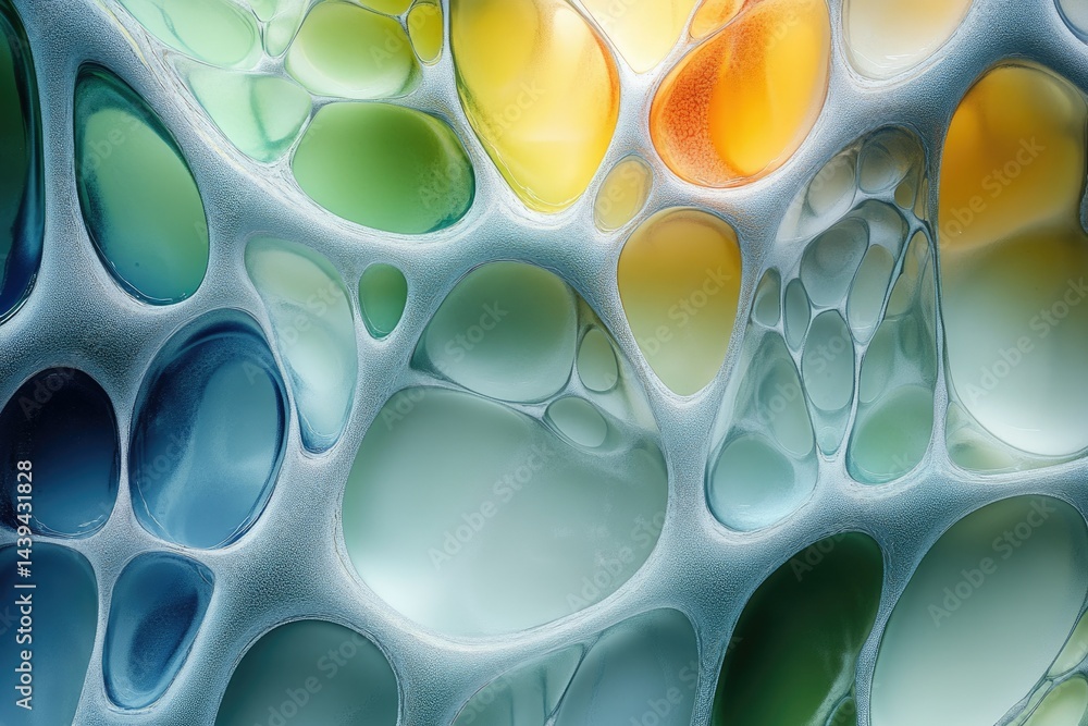 Poster Abstract image of interconnected, colorful, organic shapes resembling a cellular structure or network.