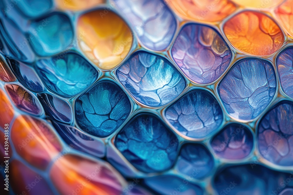 Poster Abstract fluid art featuring vibrant, multicolored cells creating a mesmerizing honeycomb pattern.