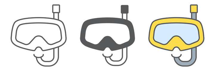 Diving mask icon collection, scuba galsses and ocean, dive mask vector icon set, vector graphics, editable stroke outline sign, eps 10