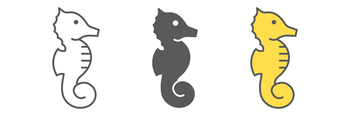 Seahorse icon collection, sea and ocean animals, sea horse vector icon set, vector graphics, editable stroke outline sign, eps 10 © amin268