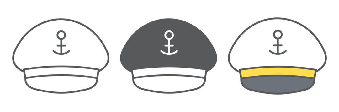 Captain hat icon collection, sea and uniform, captain cap vector icon set, vector graphics, editable stroke outline sign, eps 10