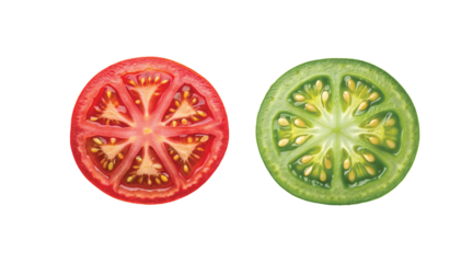 Red and green tomato on transparent background.