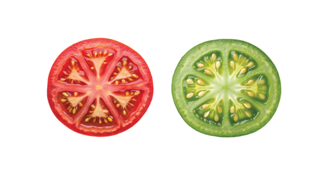 Red and green tomato on transparent background.