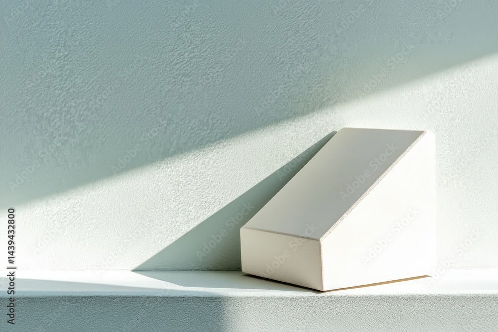 Poster light-filled display shelf with blank geometric object