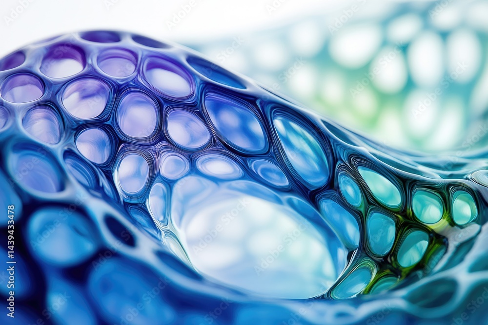 Aufkleber abstract image of a blue and green flowing liquid with a porous, bubble-like structure.