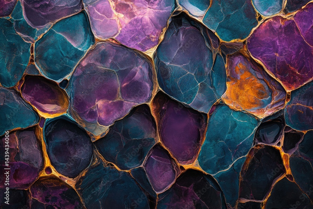 Poster abstract image of vibrant, multicolored stones with intricate, gold-veined patterns.