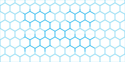 Abstract blue backdrop with a seamless geometric pattern of hexagonal shapes forming a honeycomb design texture