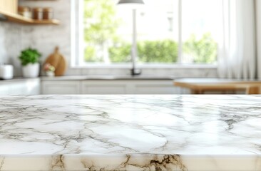 Marble kitchen countertop, out-of-focus view