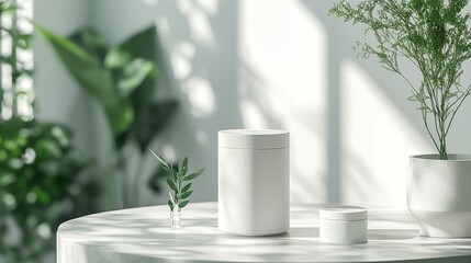 Minimalist packaging design with clean typography and plenty of white space, showing a matte texture on a pure white background. Modern, elegant and simple product packaging concept