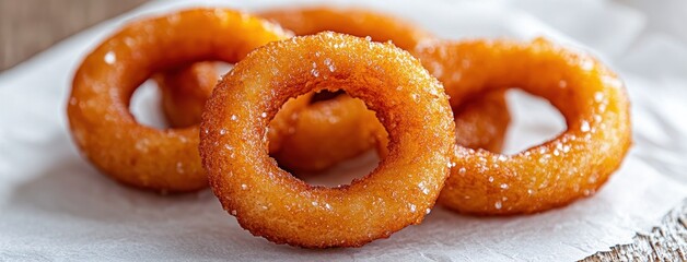 Freshly Fried Golden-Brown Donuts with Smooth Sugar Coating Served on White Paper for Delicious Treat Enjoyment and Snack Indulgence