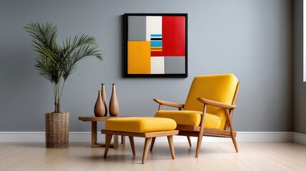 Colorful Modern Living Room with Yellow Chair and Abstract Art