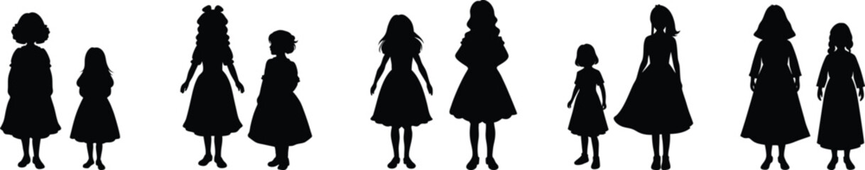 sisters silhouette, Two girl together silhouette.