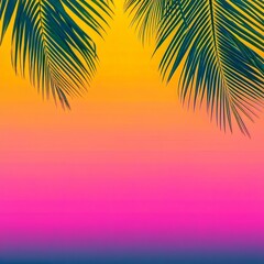 Vibrant tropical sunset with palm leaves perfect for summer designs.