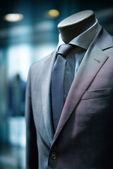Elegant Menswear: Plaid Suit, Shirt and Tie on Mannequin