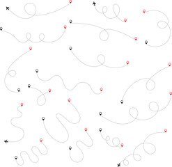 Route icon - two points with dotted path and location pin. Route location icon two pin sign and dotted line. Travel icon. Travel from start point and dotted line tracing.