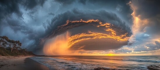 Fototapeta premium Dramatic Sunset Storm over Coastal Beach