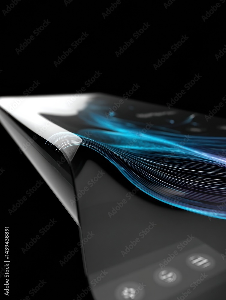 Poster flexible oled screen bends with sleek design showcasing modern user interface technology