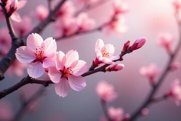 Obraz premium Delicate pink sakura blossoms, intricate branch pattern, spring, floral design, illustration