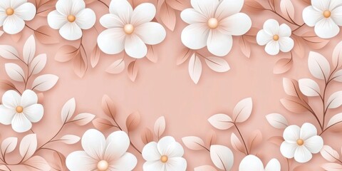 Delicate White Flowers and Brown Leaves Frame