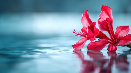 Pink flower reflection on water,  blurred background,  studio shot,  for website banner