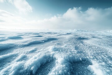 Obraz premium Vast, icy expanse under a bright, cloudy sky. A serene arctic landscape.