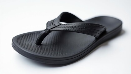 Single black flip-flop on white background, sole visible, white, advertising, fashion