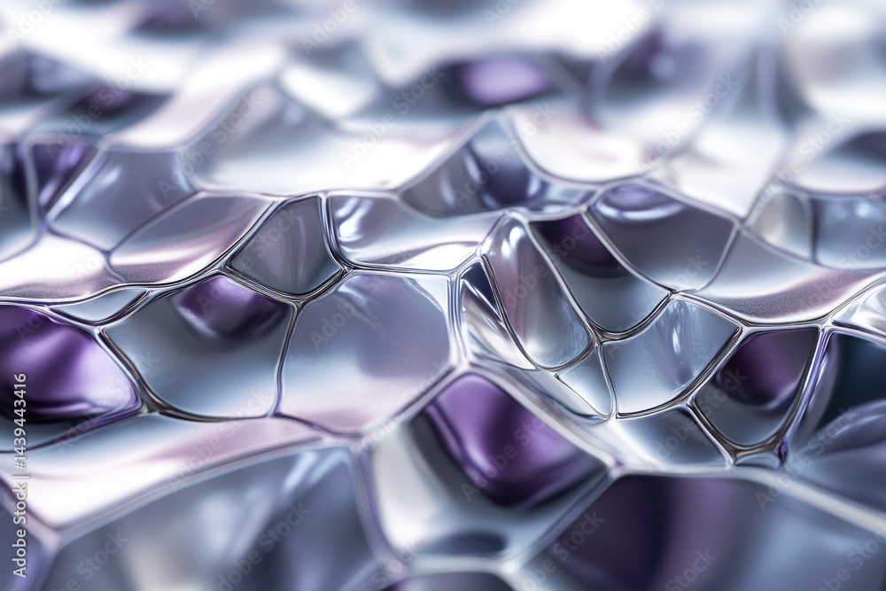 Poster abstract close-up of a shimmering, metallic, undulating surface with a honeycomb-like texture.