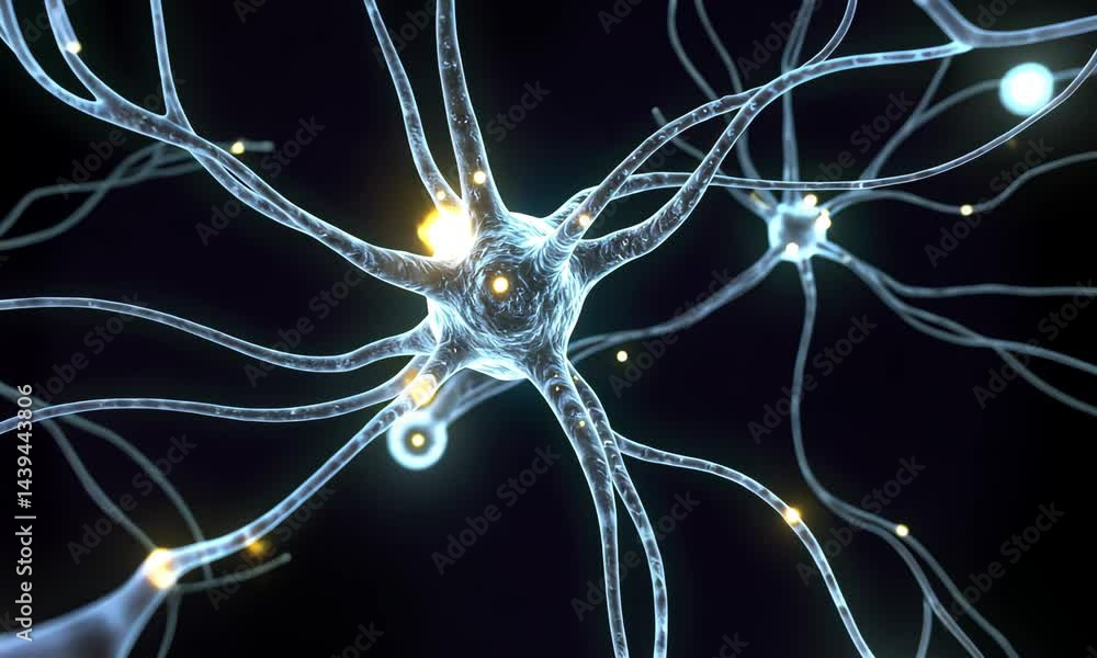 Aufkleber glowing neuron cells in a futuristic dark background showing neural networks and connections
