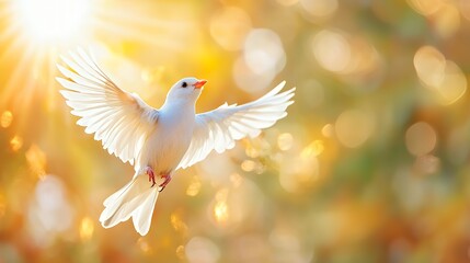 White Bird Flying in Sunlight with Wings Spread Wide