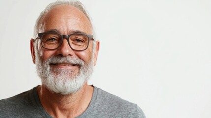 Fototapeta premium Happy senior man jogging while enjoying the moment, with a confident smile, on white background.